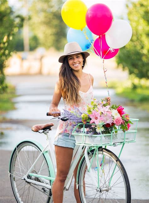 Beautiful Girl On Bike Stock Photo Image Of Nature Cloudy 32997320