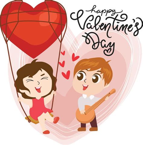 Feliz Día De San Valentín Niña Y Niño Diseño De Dibujos Animados