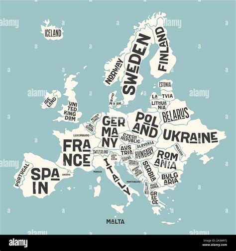 mapa de europa póster del mapa de europa con nombres de país imagen vector de stock alamy