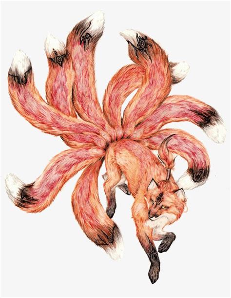 Red Nine Tail Fox Picture Material Mythical Creatures Art Kitsune