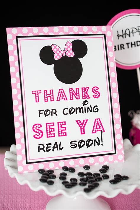 That is not what you are thanking the person for. Pink Minnie Mouse Thanks For Coming See Ya Real Soon Sign ...