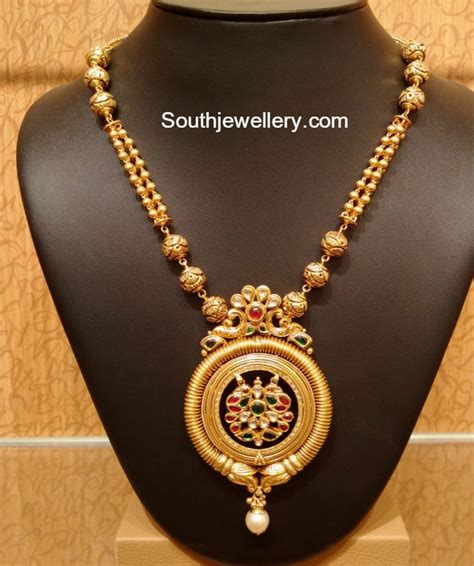 Light Weight Simple Antique Gold Necklace Jewellery Designs