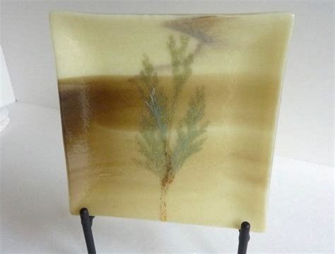 Fossil Vitra Fused Glass Plate In French Vanilla And Brown Etsy Fused Glass Plates Glass