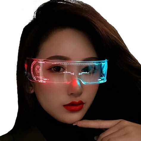 women cyberpunk led glasses flashing fixed light colors with batteries target locked futuristic