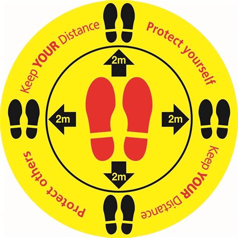 Keep Your Distance Safety Floor Stickers Yellowblack 450mm Knights