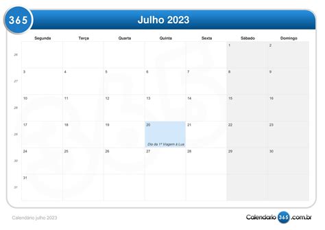 Calendário Julho De 2023