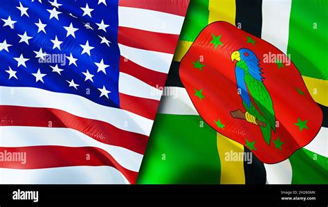 United States And Dominica Flags 3d Waving Flag Design United States