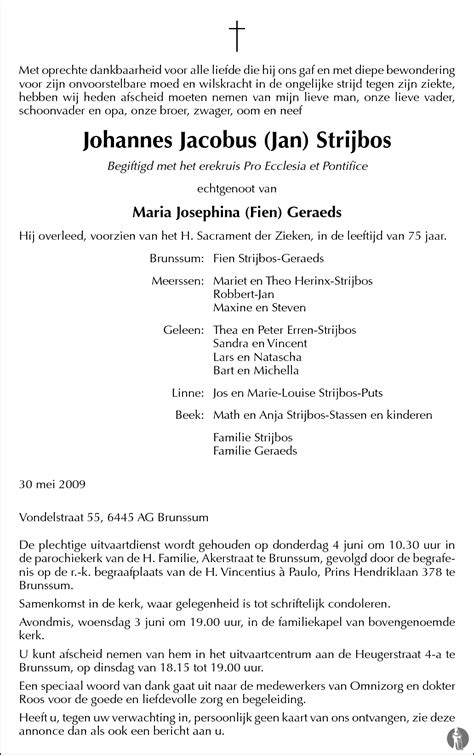 Johannes Jacobus Jan Strijbos Overlijdensbericht En