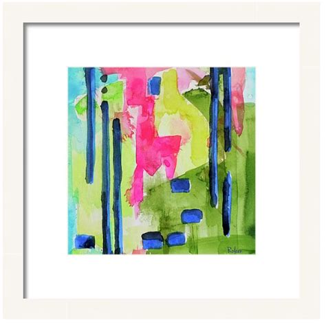 Flamingo Pond Green Abstract Art Print Abstract Painting Watercolor