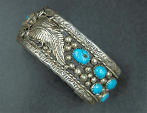 Vintage Sterling Silver Kingman Turquoise Cuff Bracelet By Larry Ruiz