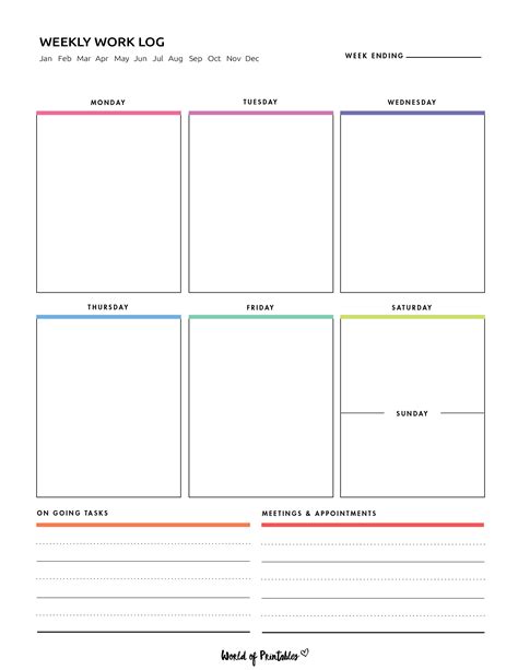 Work Log 10 Best Daily And Weekly Templates World Of Printables