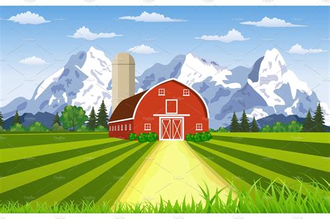 Cartoon Farm Green Seeding Field Custom Designed Illustrations