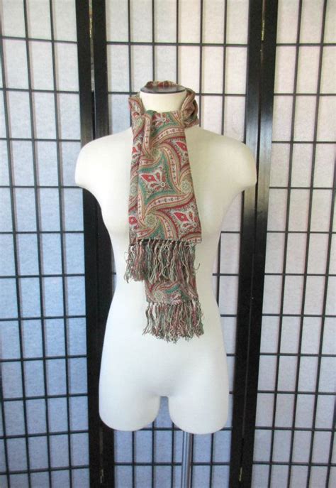 Vintage Wool Challis Scarf Paisley 1940s 1950s Red Green Ivory Etsy