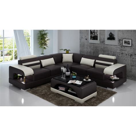 L Shape Dark Brown 7 Seater Sectional Sofa Set Designs With Armliving