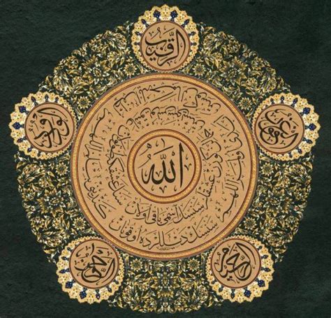 Allah Calligraphy Surrounded By Five Attributes Allah Calligraphy
