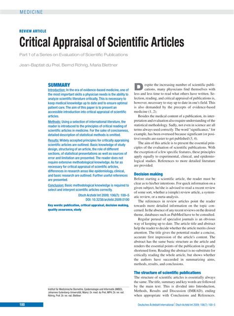 Pdf Critical Appraisal Of Scientific Articles Part 1 Of A Series On