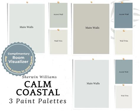Calm Coastal Paint Color Palette Sherwin Williams Coastal Etsy Canada