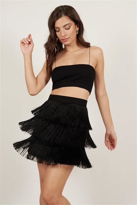 Tobi Mini Skirts Womens Delilah Black Tasseled Skirt Black ⋆