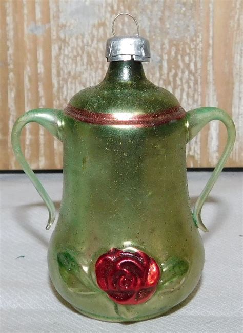 Antique Vintage Teapot Urn Mercury Glass Blown Ornament Green Red Tea Pots Vintage Mercury
