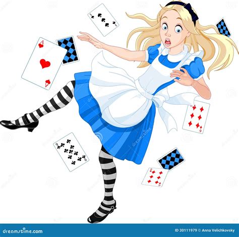 Alice In Wonderland Falling Down The Rabbit Hole Royalty Free Cartoon