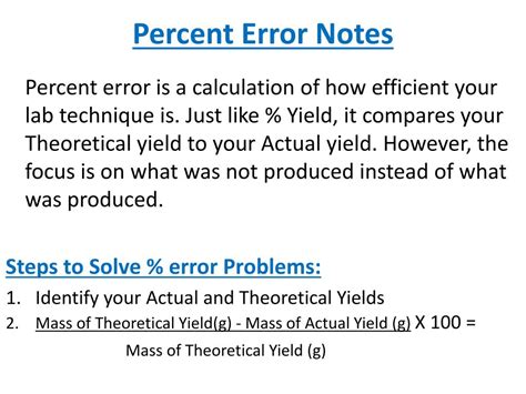 Percent Error Vs Percent Yield 1 For Example For The First Attempt