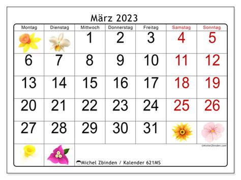 Kalender März 2023 Zum Ausdrucken “621ms” Michel Zbinden Lu