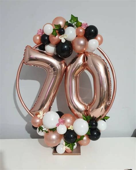 70th Birthday Rose Gold And Black Balloon Hoop Organic Hoop Rose Gold