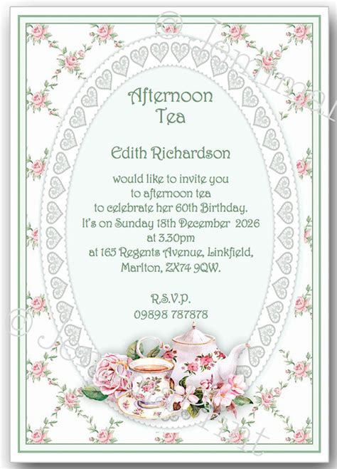 Printed Personalised Afternoon Tea Birthday Party Invitations Etsy