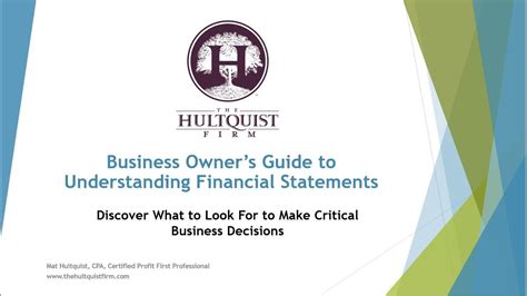 Business Owners Guide To Understanding Financial Statements Youtube