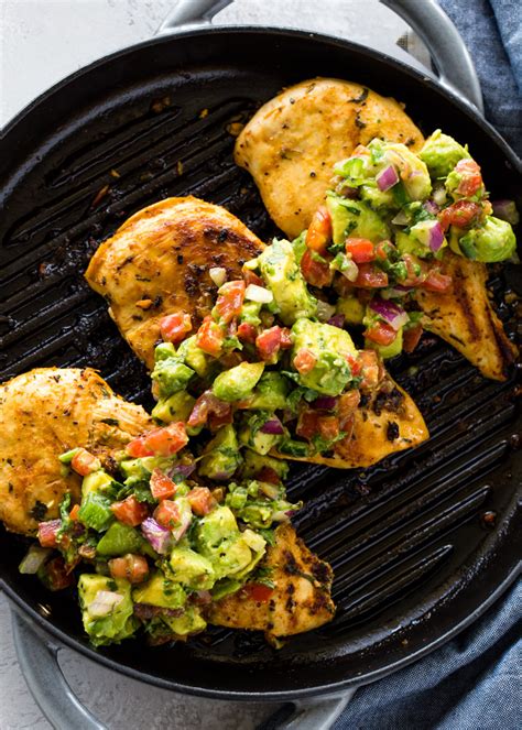 Flip and cook for an additional 4 to 6 minutes, or until a digital meat thermometer, inserted in the thickest part of breasts, registers 165 f. Grilled Chicken with Avocado Salsa (Keto) | Gimme Delicious