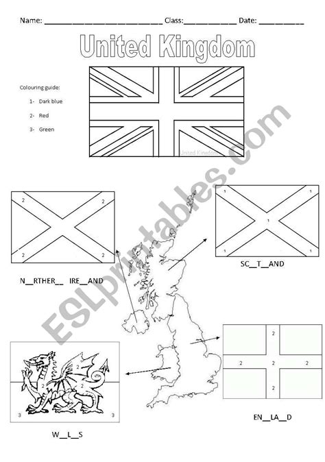 Map Of The British Isles And Flags Esl Worksheet By Stev 798