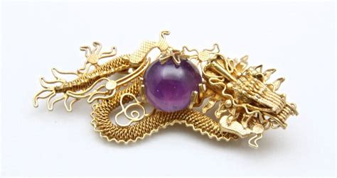 Vintage Filigree Chinese Dragon Pin Brooch Amethyst Sterling Etsy