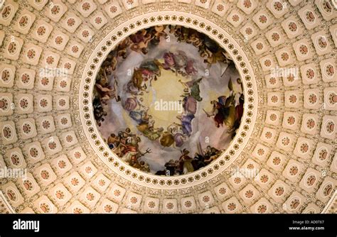Closeup Of Canopy Painting Us Capitol Rotunda Washington Dc Stock Photo