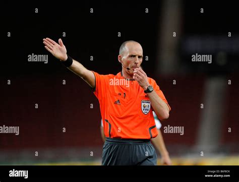 Fifa Referee Michael Leslie Dean England Blowing Whistle And