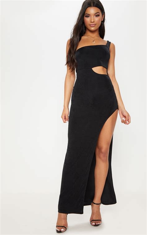 Black One Shoulder Cut Out Maxi Dress Prettylittlething Ire