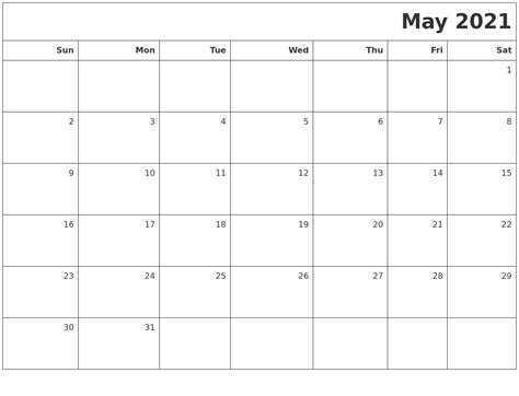 May 2021 Printable Blank Calendar