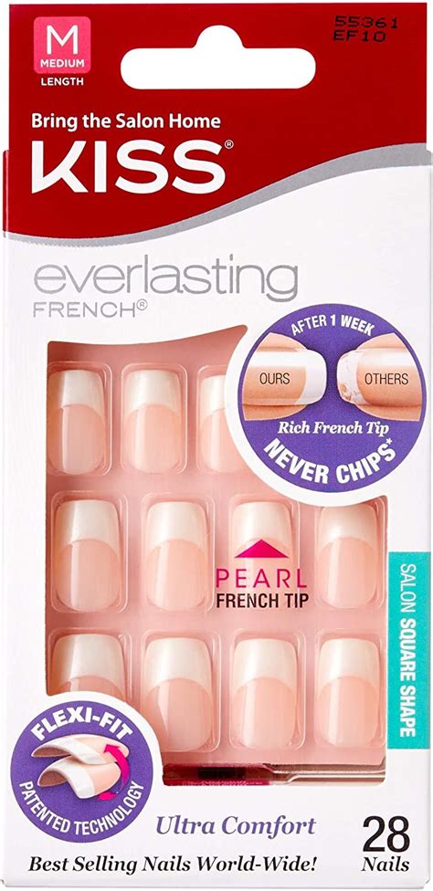 Kiss Everlasting French Nail Kit Medium Pearl Tip 28 Nails Pack Of 2