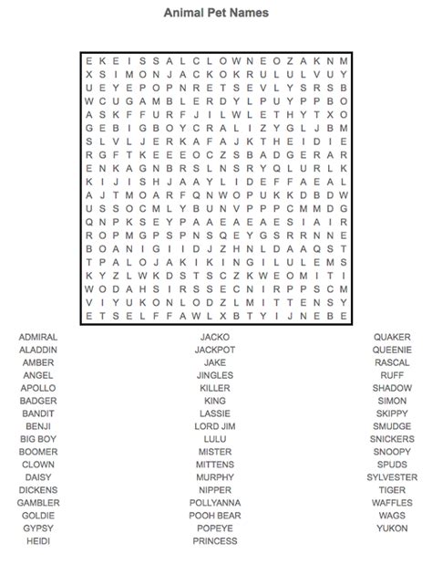Pet Word Search Printable Activity Shelter