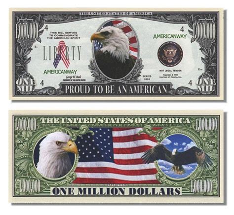 Proud American Eagle Million Dollar Bill Funny Money Novelty Note