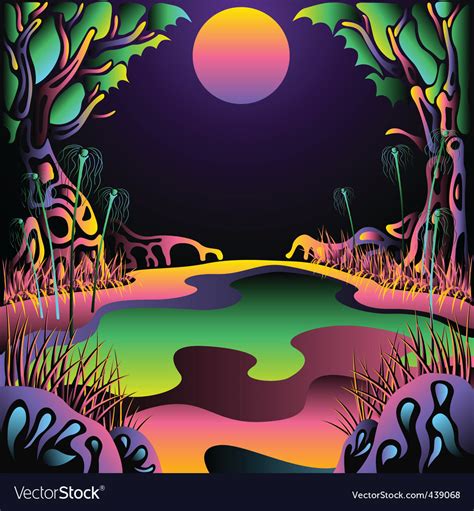 Psychedelic Forest Landscape Vector Illustration Vector Image