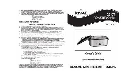 Rival RO230-C Quart SS Roaster Oven Owner Manual | Manualzz