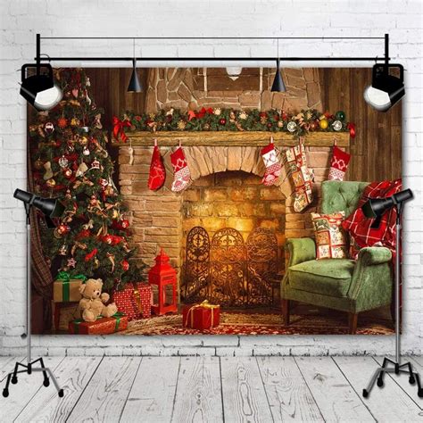 Christmas Backdrops For Photography Christmas Tree And Fireplace Merry