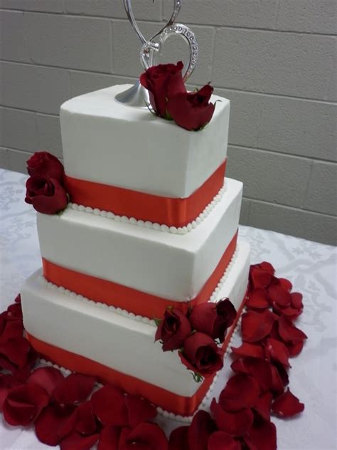Tis So Sweet Cakes Wedding Cake With Red Ribbon