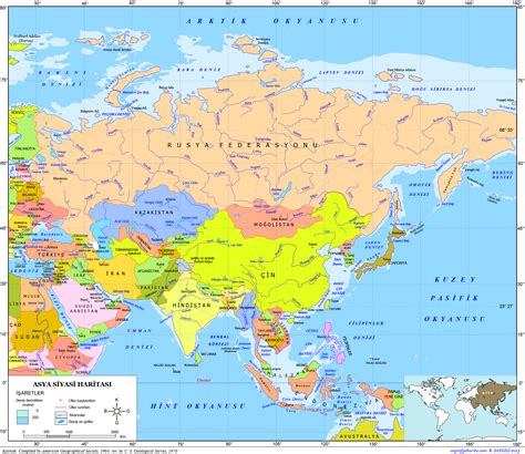 Asya Haritası Fiziki Siyasi Dilsiz Asya Kıtasında Olan Ülkeler