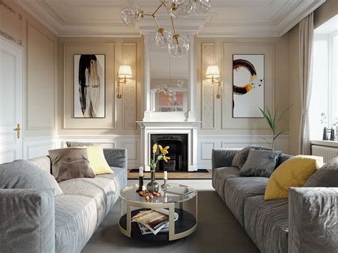 Classic Living Room On Behance Неоклассический интерьер