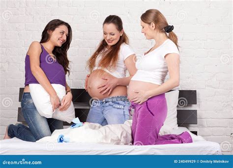 three pregnant girlfriend stock image image of house 24049929