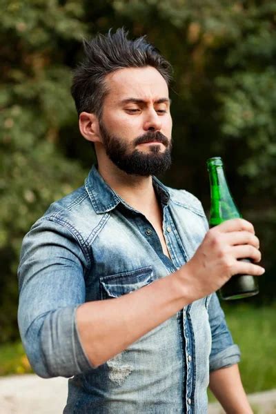 Young Bearded Man Drinking Beer Stock Image Everypixel