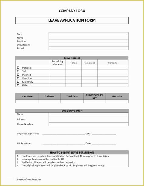 Leave Application Form Template Free Download Of Leave Request Form