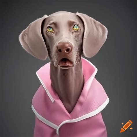 Weimaraner Dog In A Pink Nurses Uniform On Craiyon