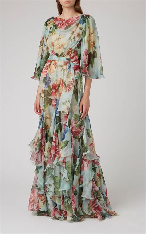 Floral Print Ruffled Silk Maxi Dress By Dolce And Gabbana Moda Operandi